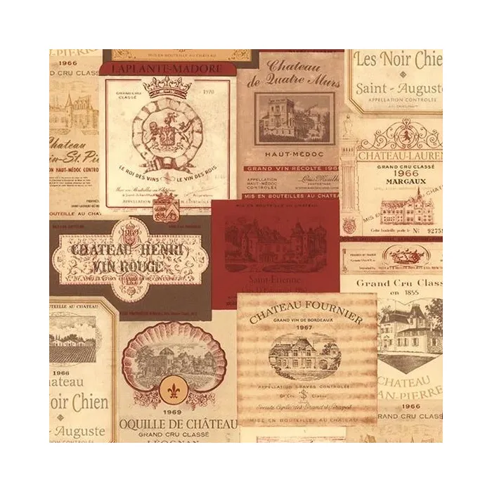 Wine Labels Wallpaper Red, Cream, Orange Norwall Wallcovering KK26754