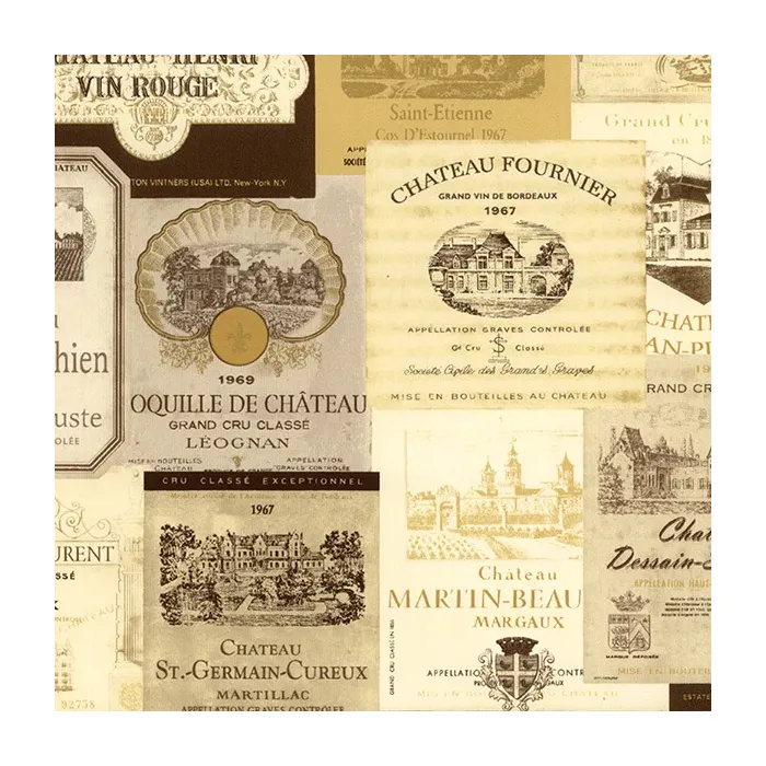 Wine Labels Wallpaper Cream, Beige, Metallic Gold Norwall Wallcovering KK26755