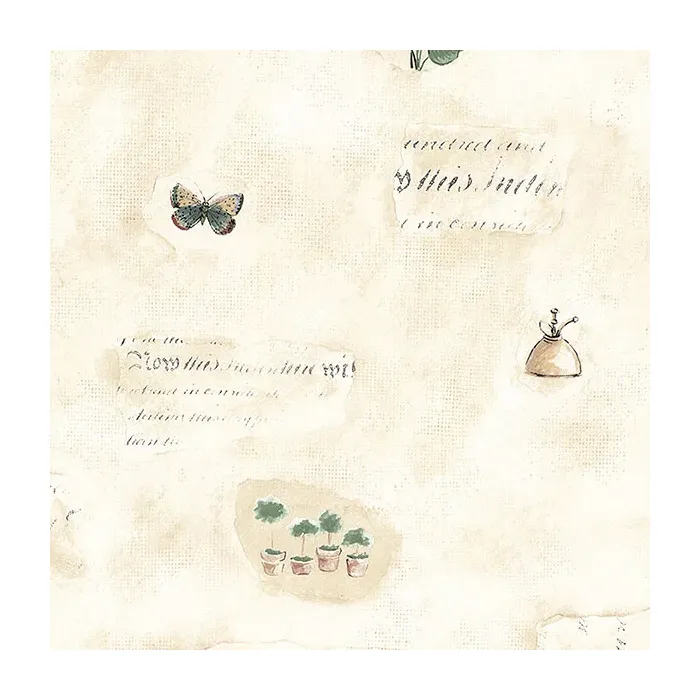 Collage Garden Sidewall Wallpaper Beige, Red, Green Norwall Wallcovering KS15180