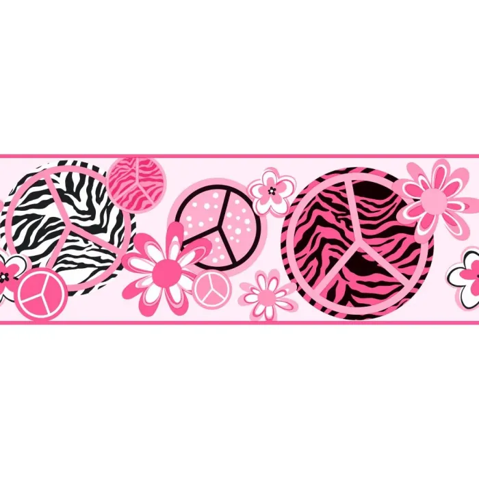 Poppin Pink Peace Sign Wallpaper Border KS2271B