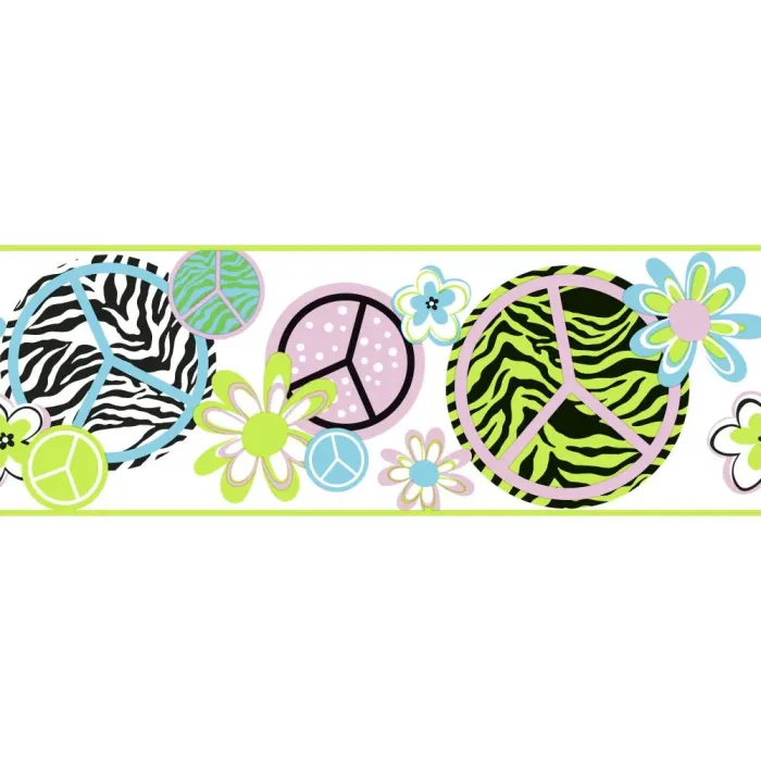 Blue and Lime Peace Sign Wallpaper Border KS2272B