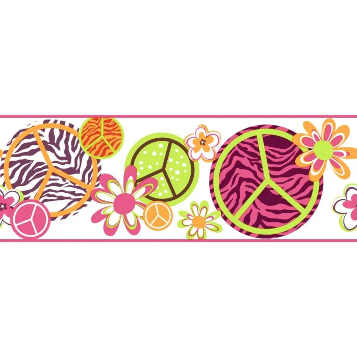 Orange and Pink Peace Sign Wallpaper Border KS2274B - York Wallcovering