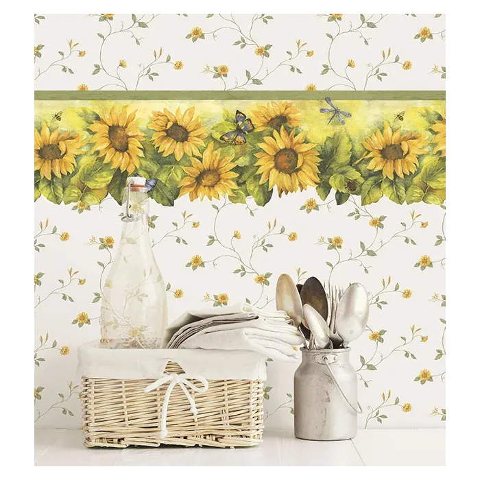 Mini Sunflower Trail Wallpaper Yellow, Green Norwall Wallcovering KV27408