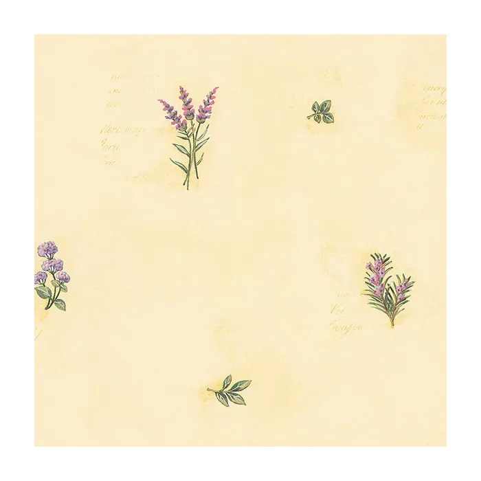 Herb Flowers Sidewall Wallpaper Yellow, Green Norwall Wallcovering KV27429