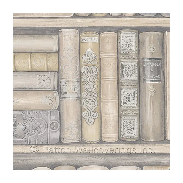 Bookcase Wallpaper Cream, Grey Norwall Wallcovering LL29569