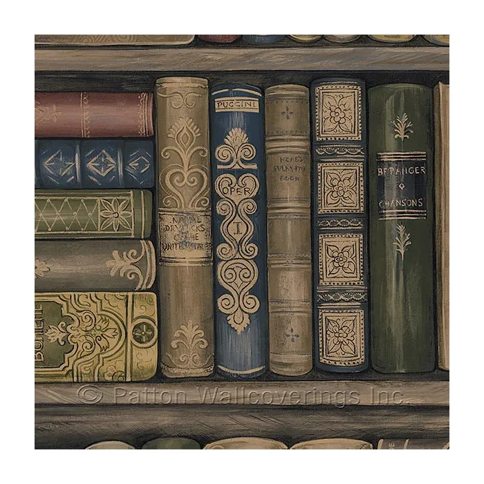 Bookcase Wallpaper Brown, Red, Blue Norwall Wallcovering LL29570