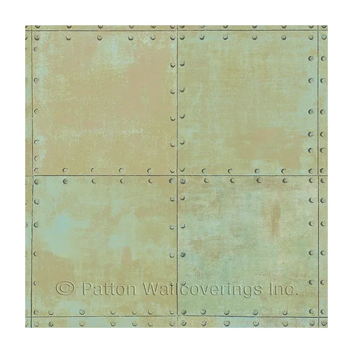 Steel Tile Wallpaper Aqua, Green, Metallic Copper Norwall Wallcovering LL36225