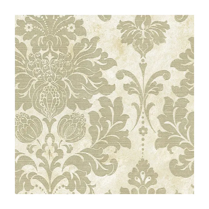 In Register Damask Wallpaper Dark Cream, Tan, Metallic Gold Norwall Wallcovering MD29414