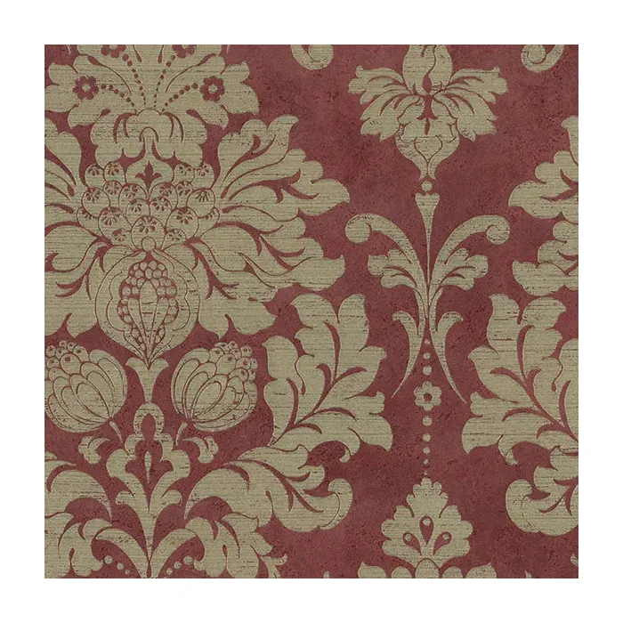 In Register Damask Wallpaper Red, Burgundy, Metallic Gold Norwall Wallcovering MD29416