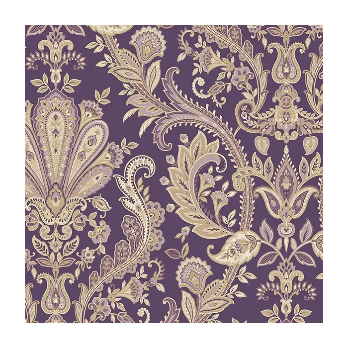 Jacobean Paisley Wallpaper Purple, Metallic Gold, Mauve Norwall Wallcovering MD29427