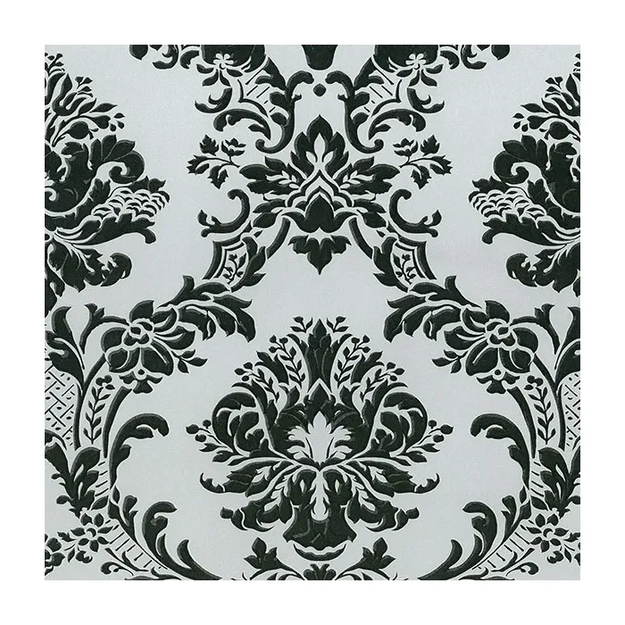 In Register Classic Damask Wallpaper Metallic Silver, Black Norwall Wallcovering MD29433