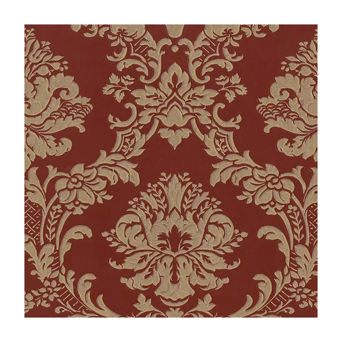 In Register Classic Damask Wallpaper Red, Metallic Gold Norwall Wallcovering MD29434