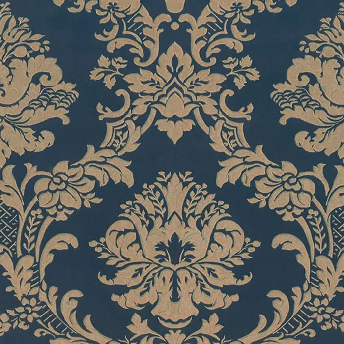 In Register Classic Damask Wallpaper Navy, blue, Metallic Gold Norwall Wallcovering MD29470