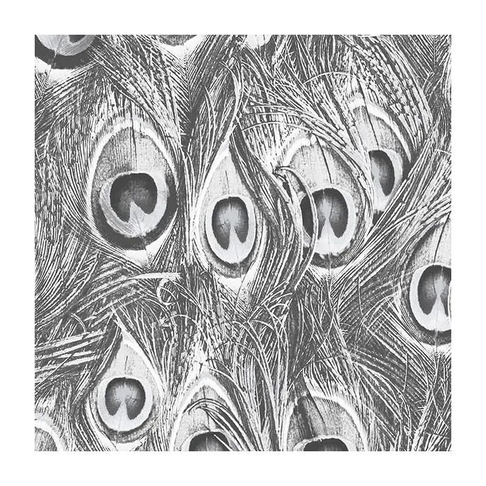 Peacock Wallpaper Black, Grey, Metallic Silver Norwall Wallcovering MH36518
