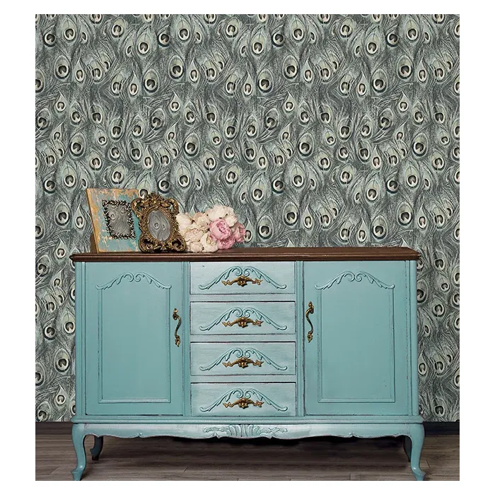 Peacock Wallpaper Turquoise, Grey Norwall Wallcovering MH36519