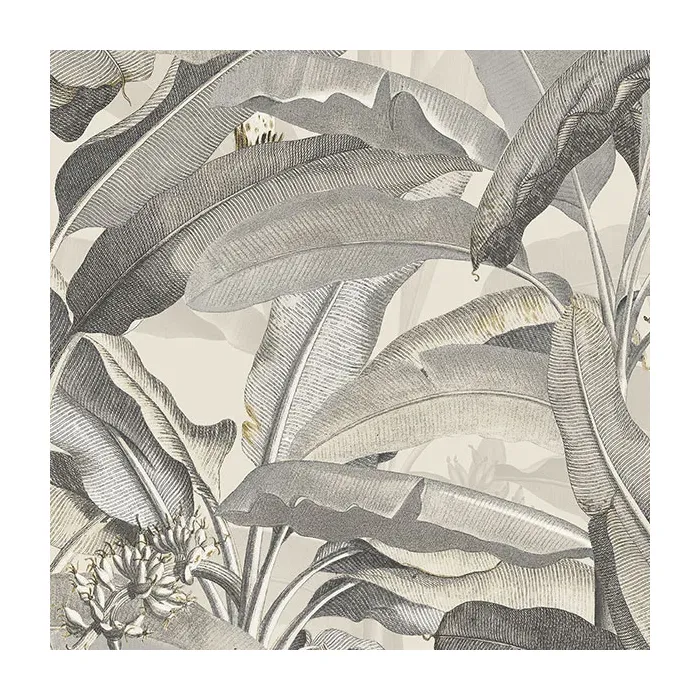 Polynesian Leaves Wallpaper Beige, Black Norwall Wallcovering MH36538