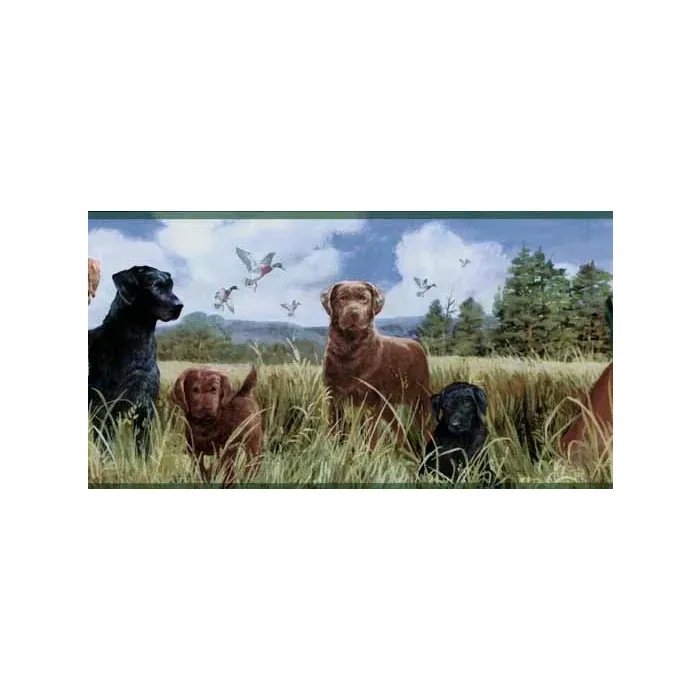 Green Labradors in a Field Wallpaper Border 