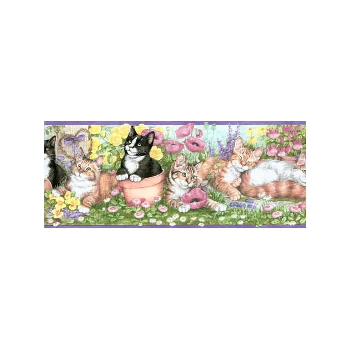 Purple Playing Kittens Wallpaper Border