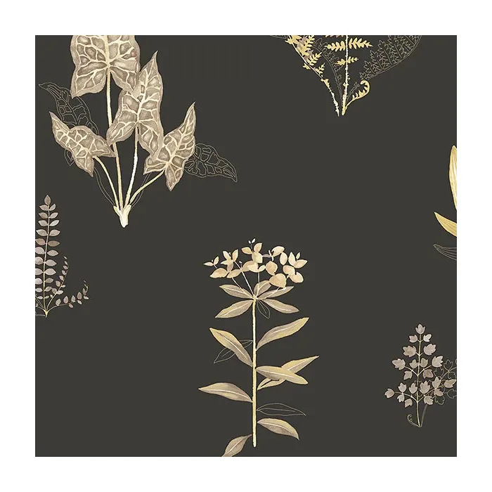 Ferns Wallpaper Yellow, Black Norwall Wallcovering PA34228