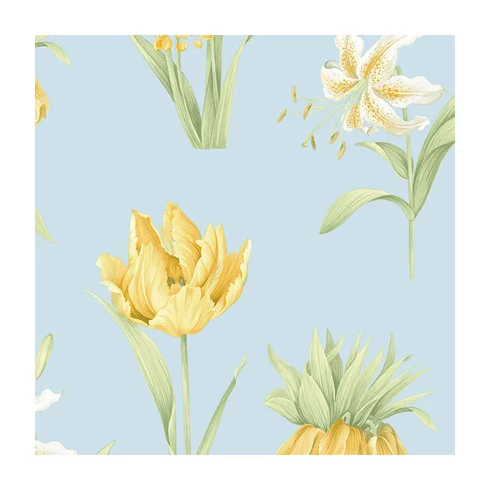 Botanical Floral Wallpaper Blue, Green, Yellow Norwall Wallcovering PA34238