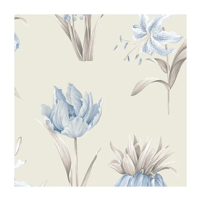 Botanical Floral Wallpaper Beige, Blue, Grey Norwall Wallcovering PA34239
