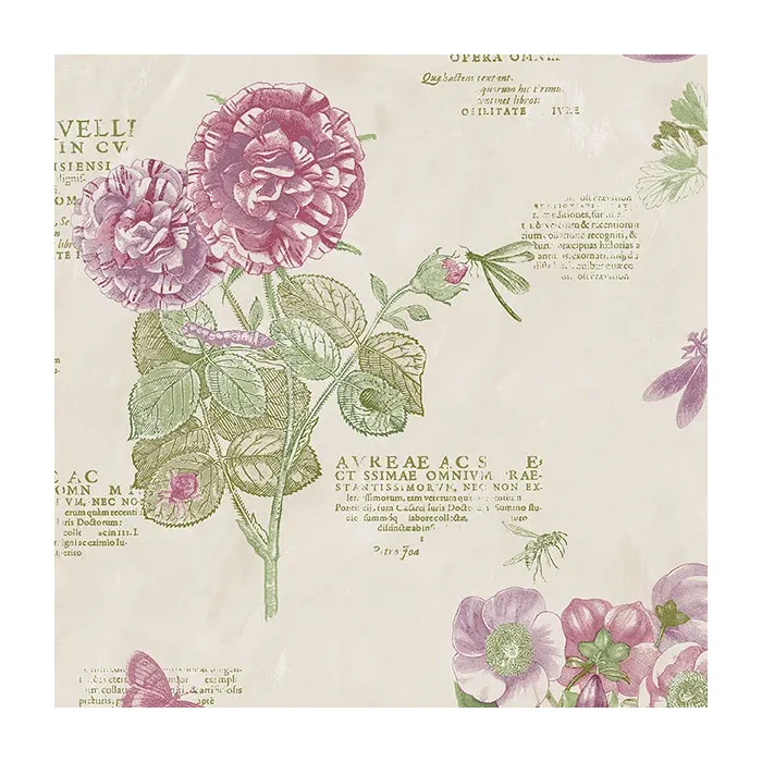 Botany Floral Wallpaper Taupe, Purple, Green Norwall Wallcovering PA34247