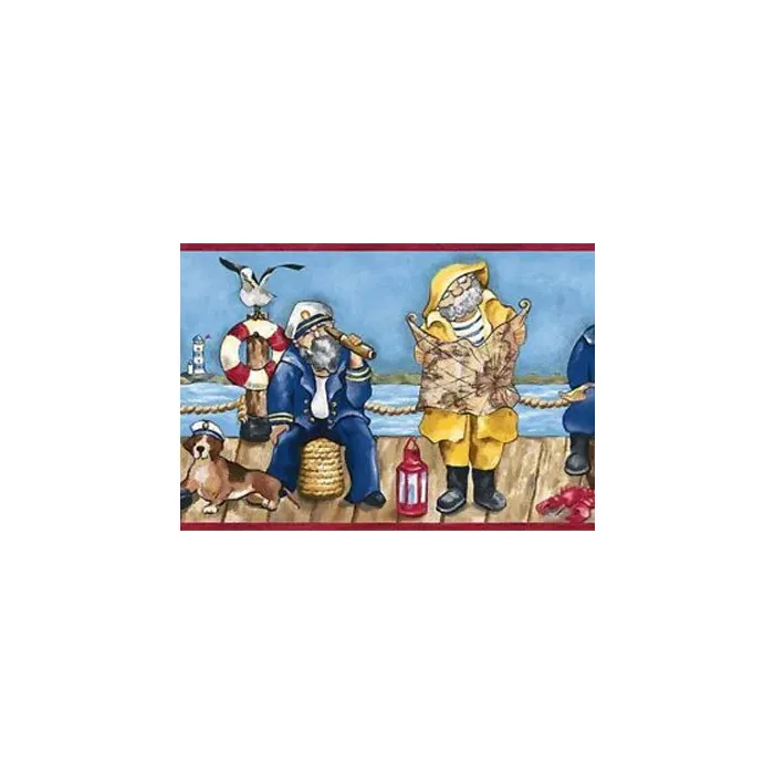 Comical Old Sailor on Dock Wallpaper Border