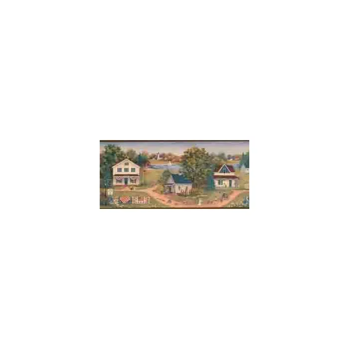 Burgundy Patriotic Town Wallpaper Border