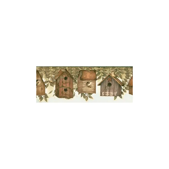 Green Country Kitchen Birdhouse Wallpaper Border - Chesapeake Wallcovering