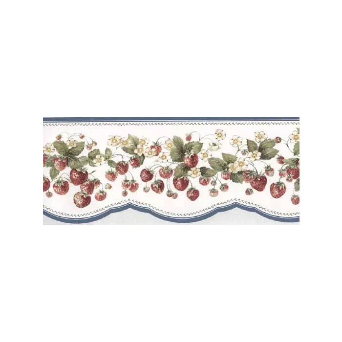 Blue Vines of Strawberries Wallpaper Border