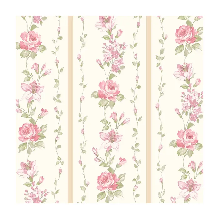 Red Rose Stripe Wallpaper Beige, Pink, Cream Norwall Wallcovering PP35521