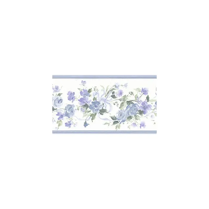 Blue and Purple Floral Wallpaper Border- 1 ROLL LEFT