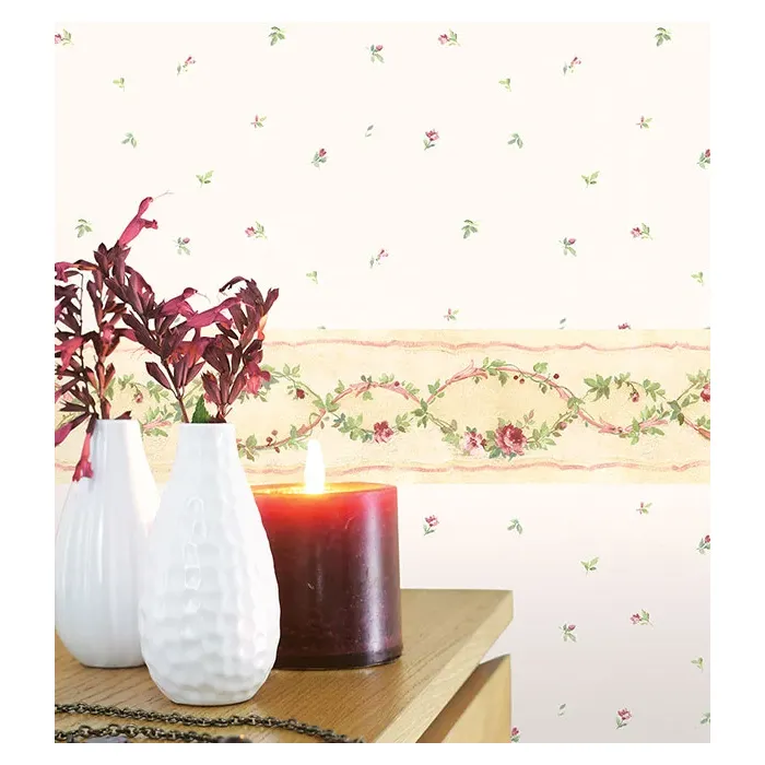 Camille's Wallpaper Border Cream, Pink, Green Norwall Wallcovering PP79062