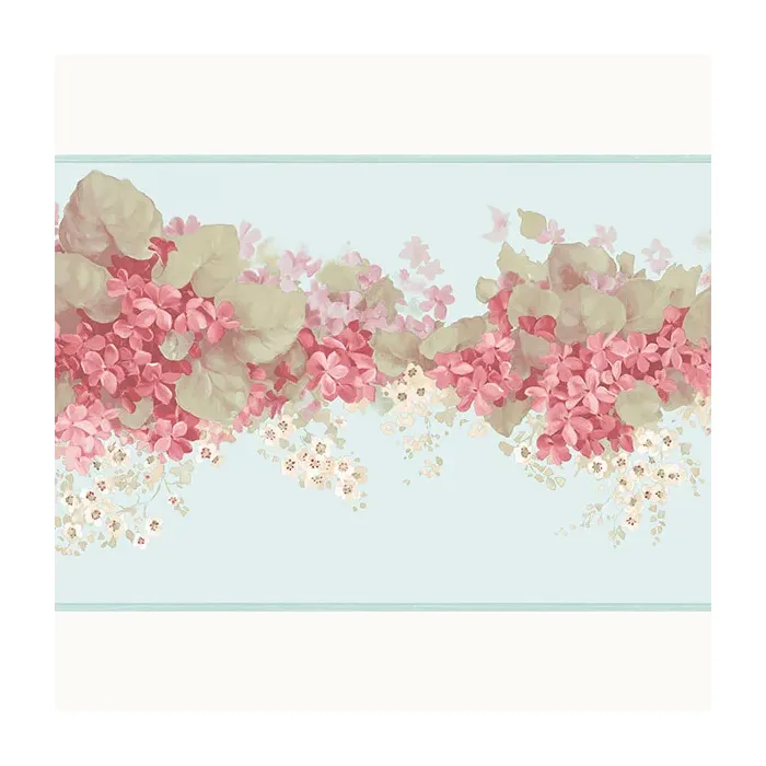 Pink Flowers Grean Leaves Wallpaper Border - Patton Norwall