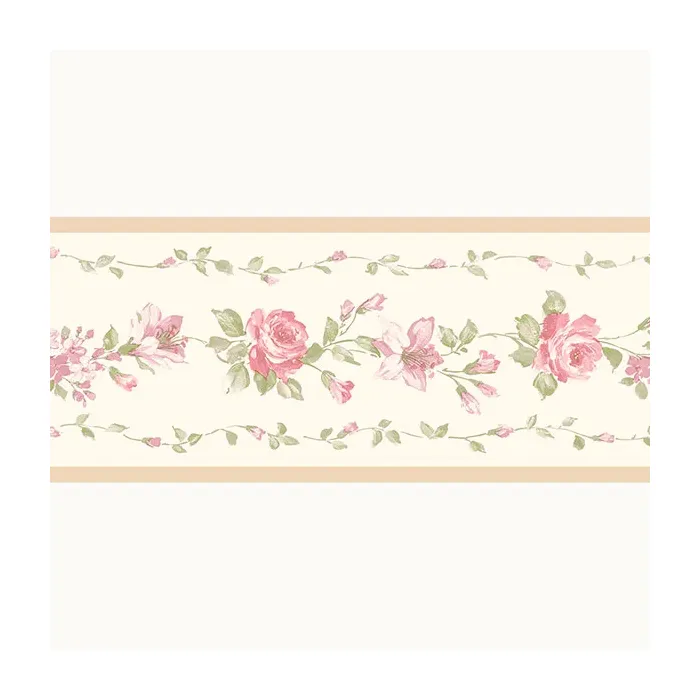 Red Rose Wallpaper Border Beige, Pink Norwall Wallcovering PP79471