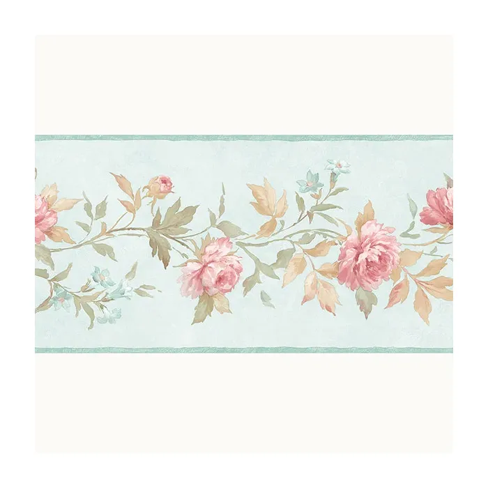 Casual Rose Wallpaper Border Teal, Pink, Sage Norwall Wallcovering PP79472