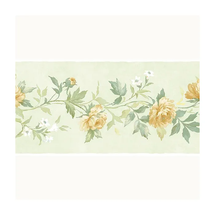 Yellow Rose Flowers Grean Leaves Wallpaper Border - Patton Norwall