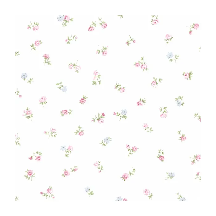 Shabby Rose Buds Wallpaper Pink, Green, Blue Norwall Wallcovering PR33814