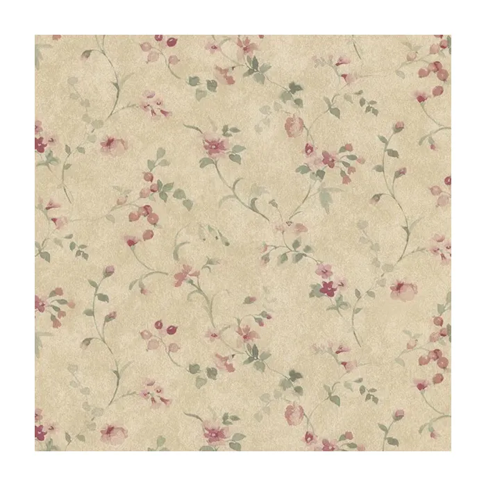 Floral Vine Wallpaper Pink, Tan, Green, Beige Norwall Wallcovering PR33822
