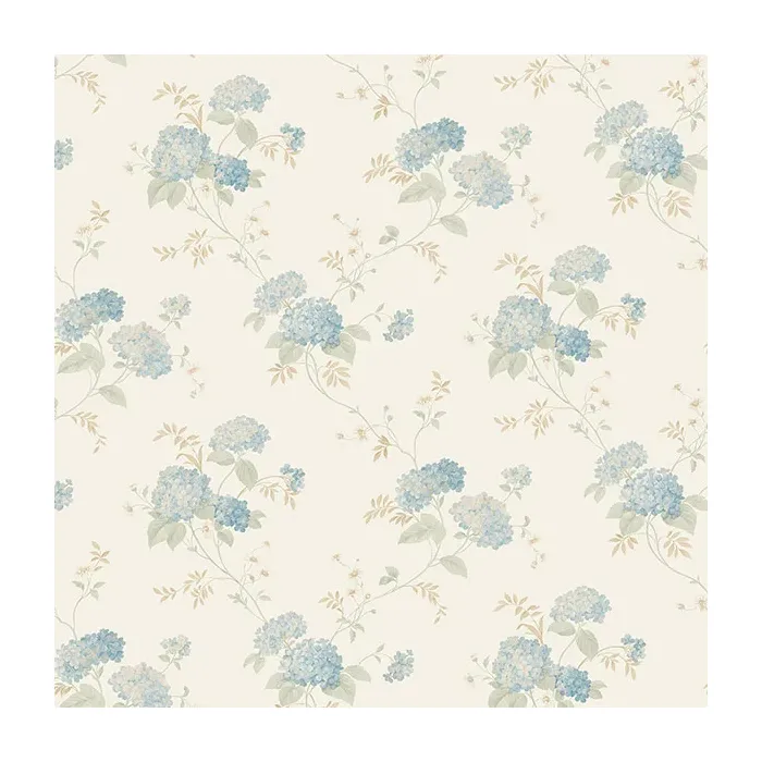 Mini Hydrangea Trail Wallpaper Cream, Blue,Beige Norwall Wallcovering PR33859
