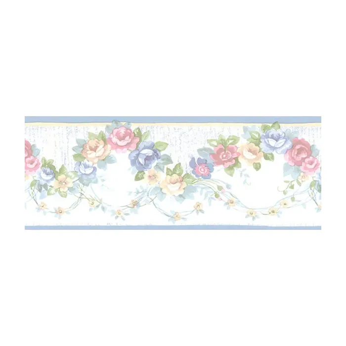 Rose Scallop Wallpaper Border Blue, Pink, Cream, Green Norwall Wallcovering PR79656