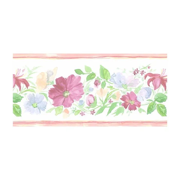 Fluted Floral Wallpaper Border Orange, Pink, Blue, Green Norwall Wallcovering PR79659