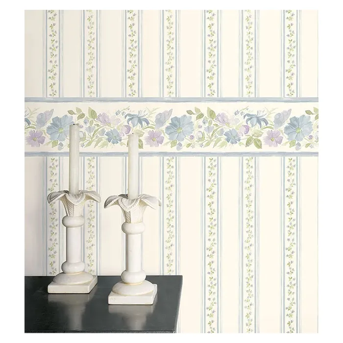 Fluted Floral Wallpaper Border Light Blue, Purple, Green Norwall Wallcovering PR79660