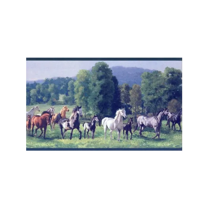 Green Grazing Mustang Wallpaper Border-1 Roll Left