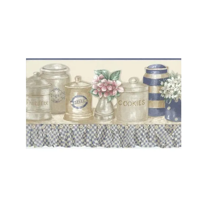 Country Canisters Blue Wallpaper Border