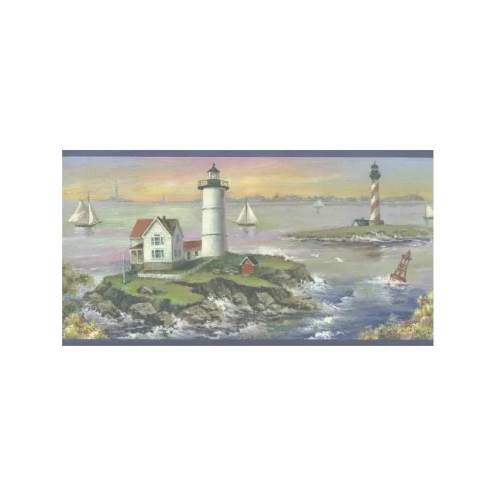 Rustic Charm Lighthouse Wallpaper Border