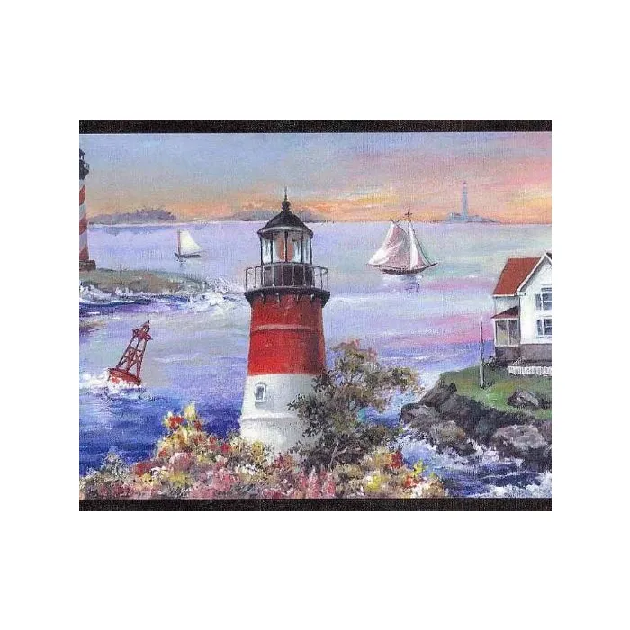 Rustic Charm Lighthouse Wallpaper Border