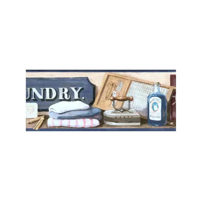 Blue Old Fashion Laundry Wallpaper Border