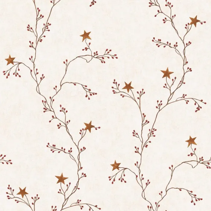 Hearts & Crafts Iii Star Berry Vine Wallpaper