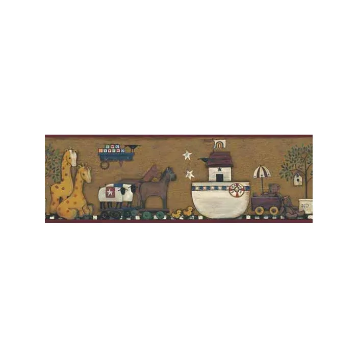 Nursery Room Noahs Ark Brown Wallpaper Border